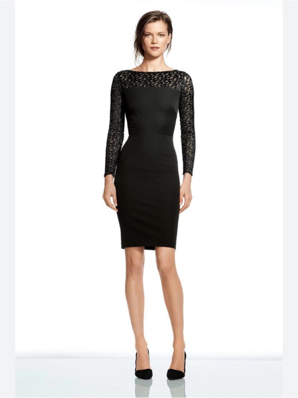 Roland Mouret Black Lace-Sleeve Long Sleeve Sheath Dress Size 10 NWTs